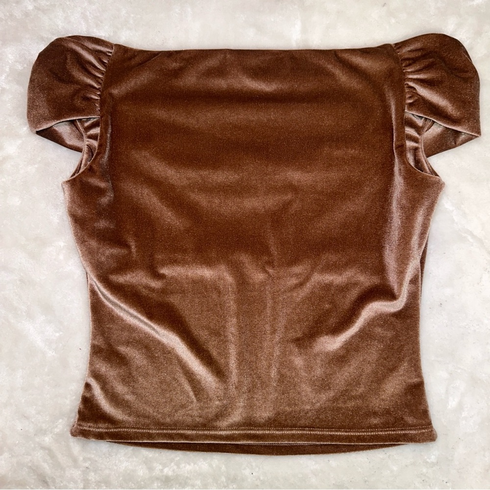 Reformation Brown Cello Knit Velvet Off the Shoulder Top Size Small - Picture 6 of 12
